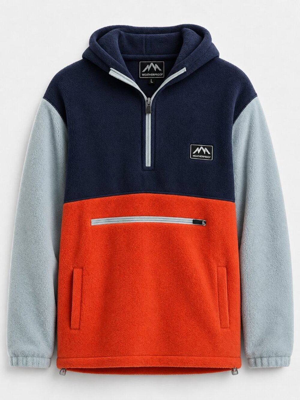 Colorblock Fleece Hoodie Pullover 1/4 Zip Cozy Orange Navy Light Blue Pocket